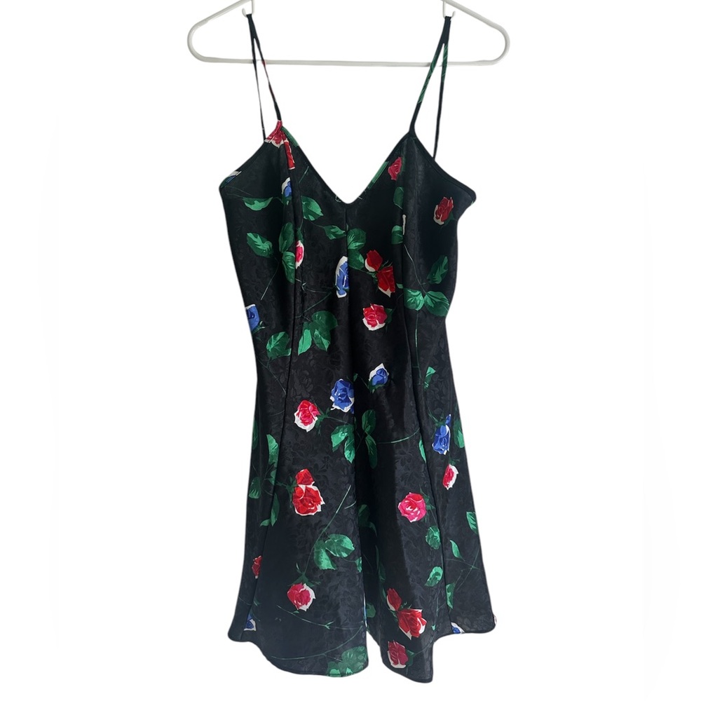 LA intimates Slip Lingerie Dress Black With Flower Print Size Large